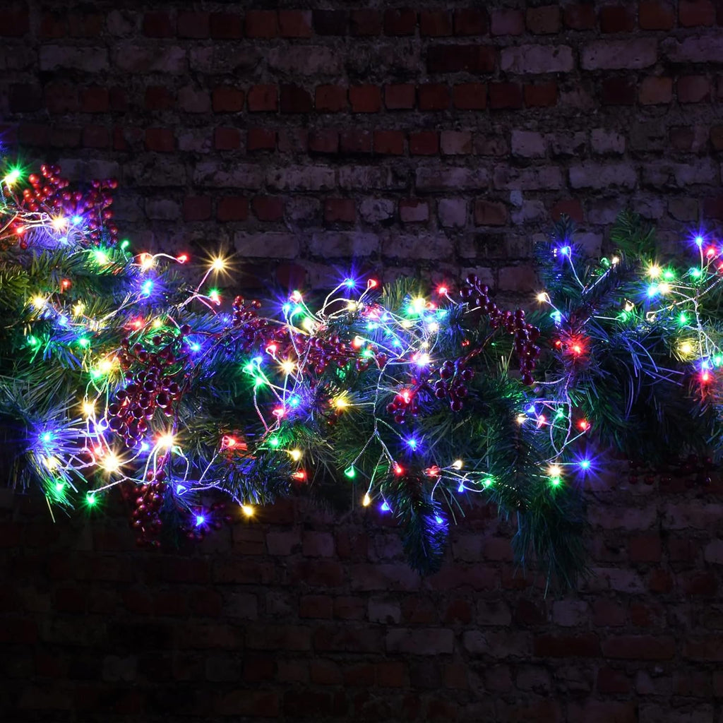 Dazzle Bright Fairy Lights Battery Operated, 2 Pack Total 40FT 120LED Silver Wire Waterproof String Lights, Christmas Decorations for Indoor Outdoor Bedroom Yard Decor, Multi-Colored