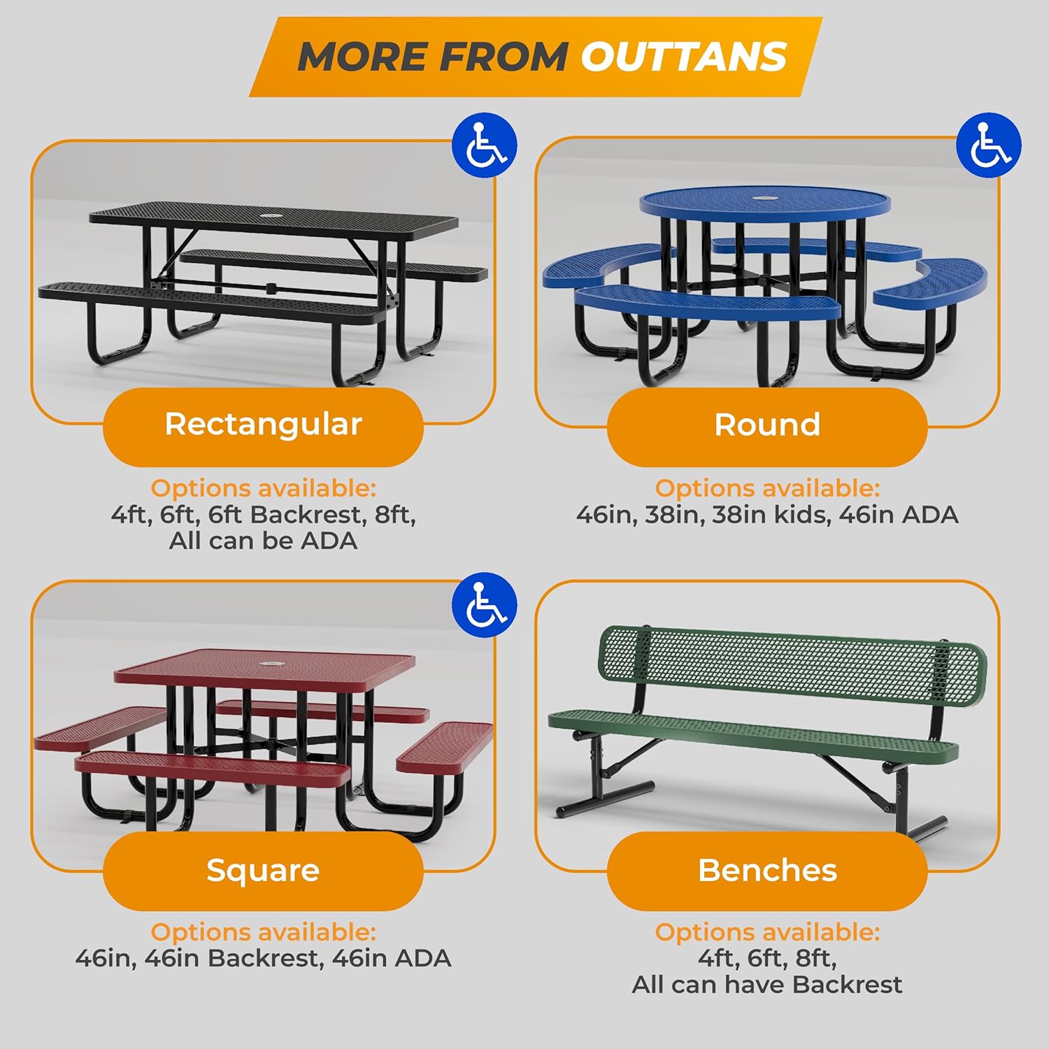 Heavy-Duty Outdoor Metal Bench, Thermoplastic-Coated, Surface, Weatherproof, Commercial-Grade for Parks, Gardens, Patios, Stores & More (8 Ft - Surface, Blue)