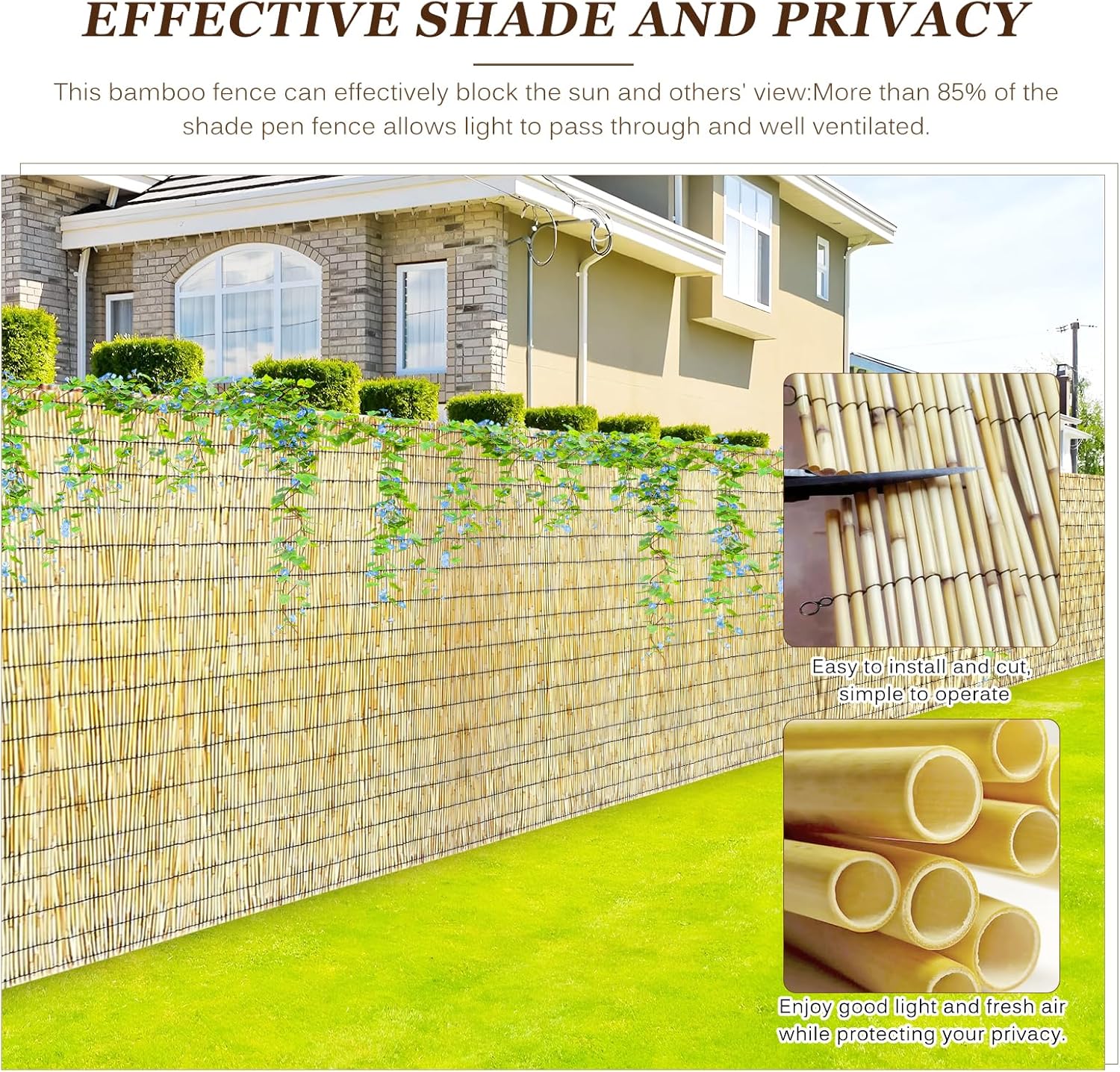 Natural Reed Fencing Rolls: Privacy Bamboo Fence 3/4/5/6ft High Roll Reed Screen, Decorative Bamboo Fencing for Outdoor Balcony Patio Garden Backyard,with Cable Zip Ties(Nature, 4x10ft)
