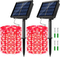 2 Pack Solar Powered Fairy String Lights Outdoor Waterproof 8 Modes Twinkle Christmas Decorations Lights, Each 33ft-100LED, 40ft-120LED, 66ft-200LED, 80ft-240LED, (Red, 66)