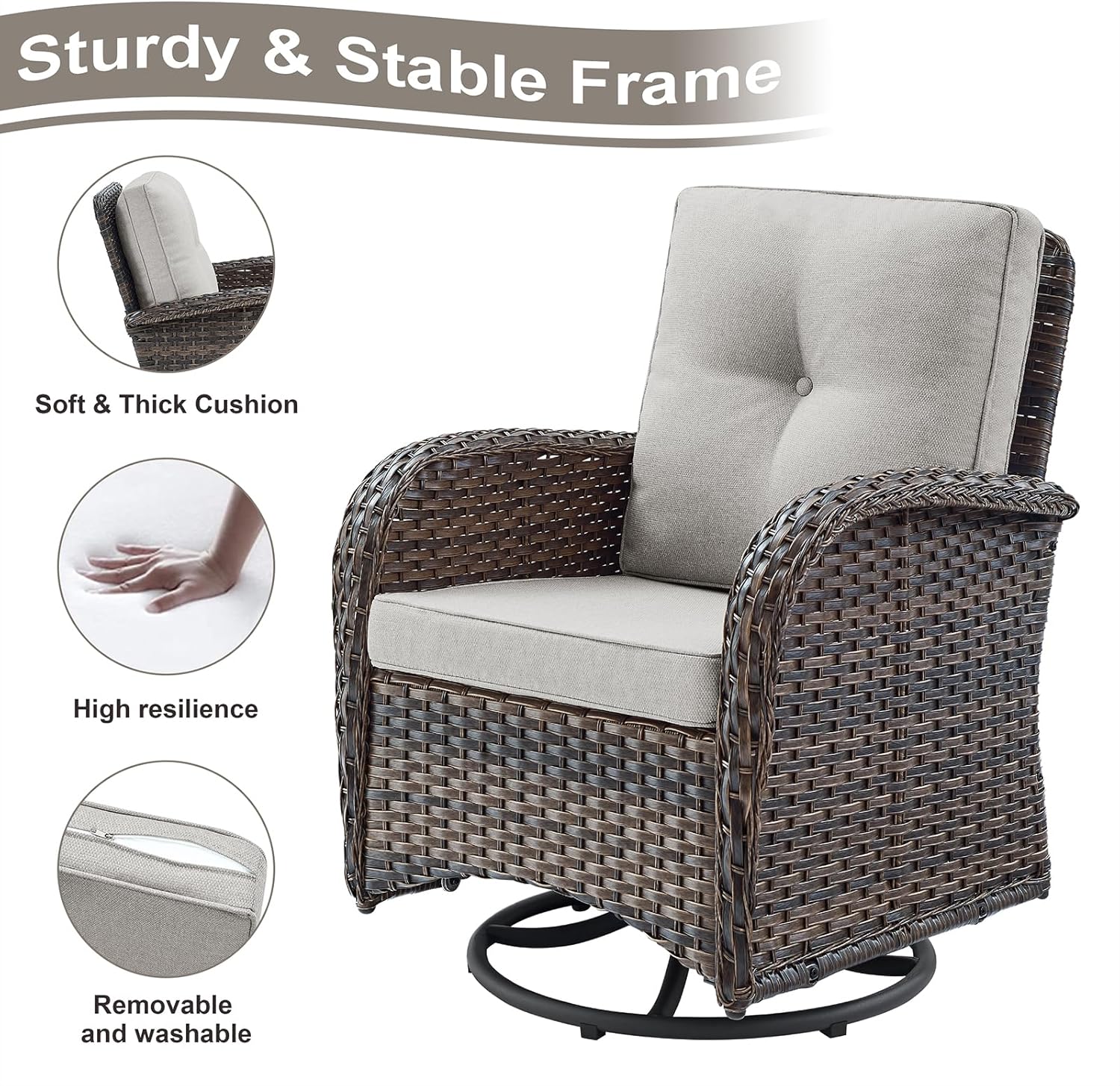 HUMMUH Patio Furniture 7-Piece PE Wicker Outdoor Conversation Set,All-Weather Swivel and Rocking Chairs,Glider Loveseat,Coffee Tables for Backyard,Poolside,Deck