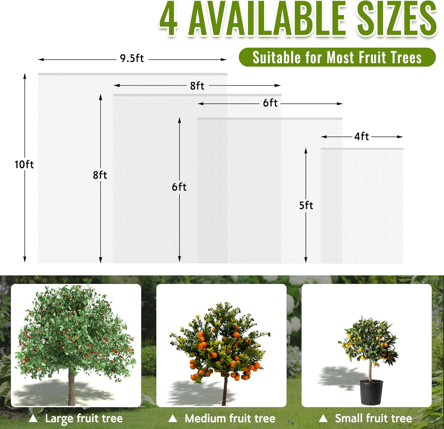 2 Pack Fruit Tree Netting Bags with Zipper and Drawstring, 6 x 6ft Ultra Fine Mesh Garden Netting Plant Cover, Bird Netting for Blueberry Bushes, Fruit Trees, Flowers (White, 6 x 6 ft)