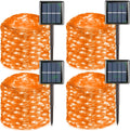 QITONG 4 Pack Orange Solar Fairy Lights, Each 33ft 100 LED Halloween Lights Outdoor Waterproof, 8 Modes Copper Wire Mini String Lights