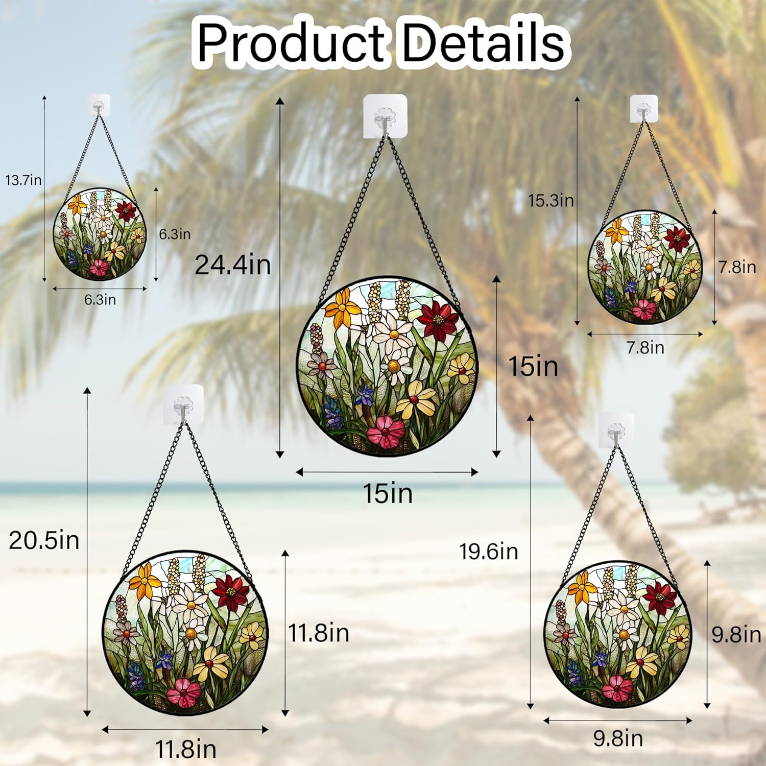 Stained Glass Window Hanging, Colorful Wildflowers Plant Scenery Suncatcher for Doors Window Home White Green Sun Catchers Decor Mother's Day Birthday Gifts for Women, Men Mom 6.3 in
