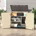 30 Cu.Ft Outdoor Storage Shed, Multi-Purpose Weather-Resistant Utility Shed for Garbage Cans, Lawn Mower, Garden Tools, Waterproof Resin Horizontal Cabinet with Pad-Lockable Doors (Khaki)