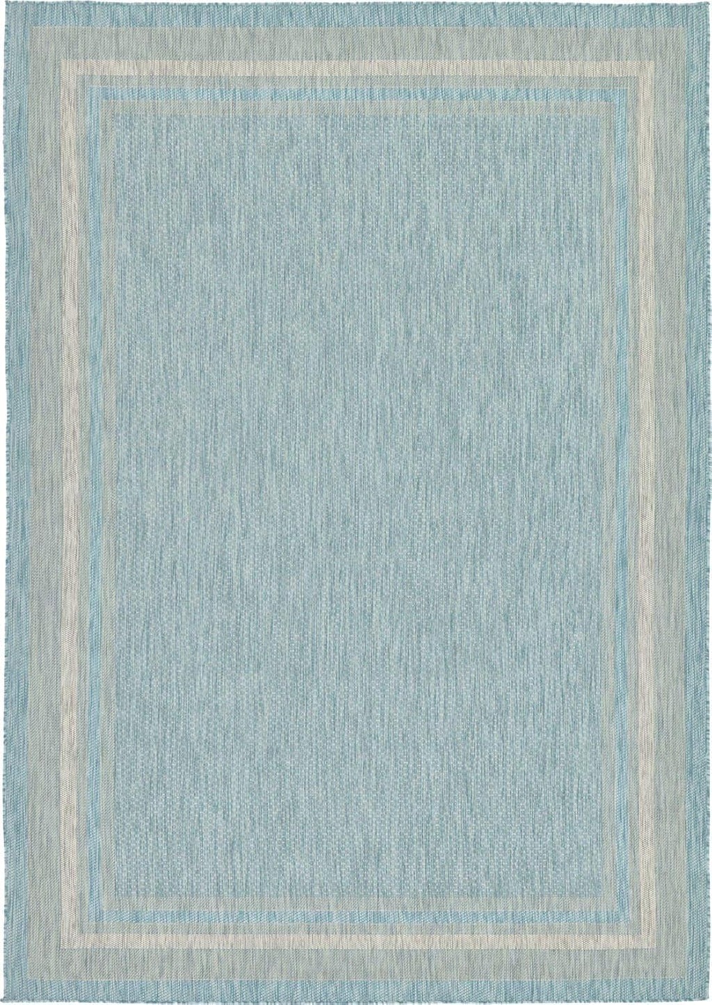 Unique Loom Outdoor Border Collection Area Rug - Soft Border (8' x 11' 4" Rectangle, Aquamarine/ Ivory)