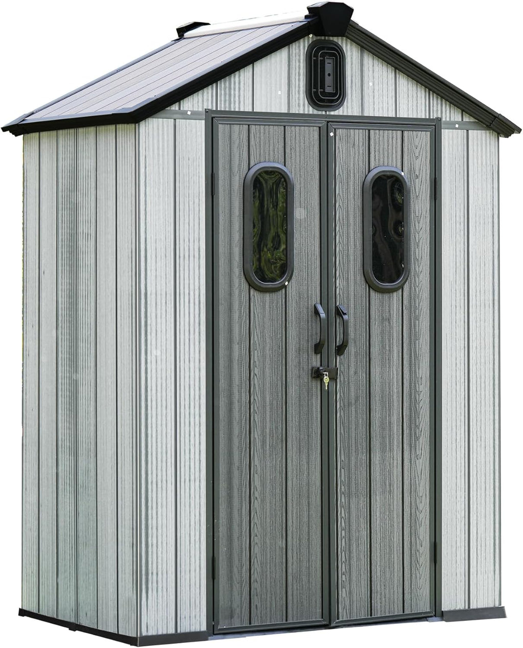 Domi 5x3 FT Outdoor Resin Storage Shed, All-Weather Double-Wall Storage Building for Backyard, Garden, Lawn Tools, Mower, Bike & Pool Equipment, Lockable Doors, Ventilated Roof, Grey