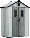 Domi 5x3 FT Outdoor Resin Storage Shed, All-Weather Double-Wall Storage Building for Backyard, Garden, Lawn Tools, Mower, Bike & Pool Equipment, Lockable Doors, Ventilated Roof, Grey