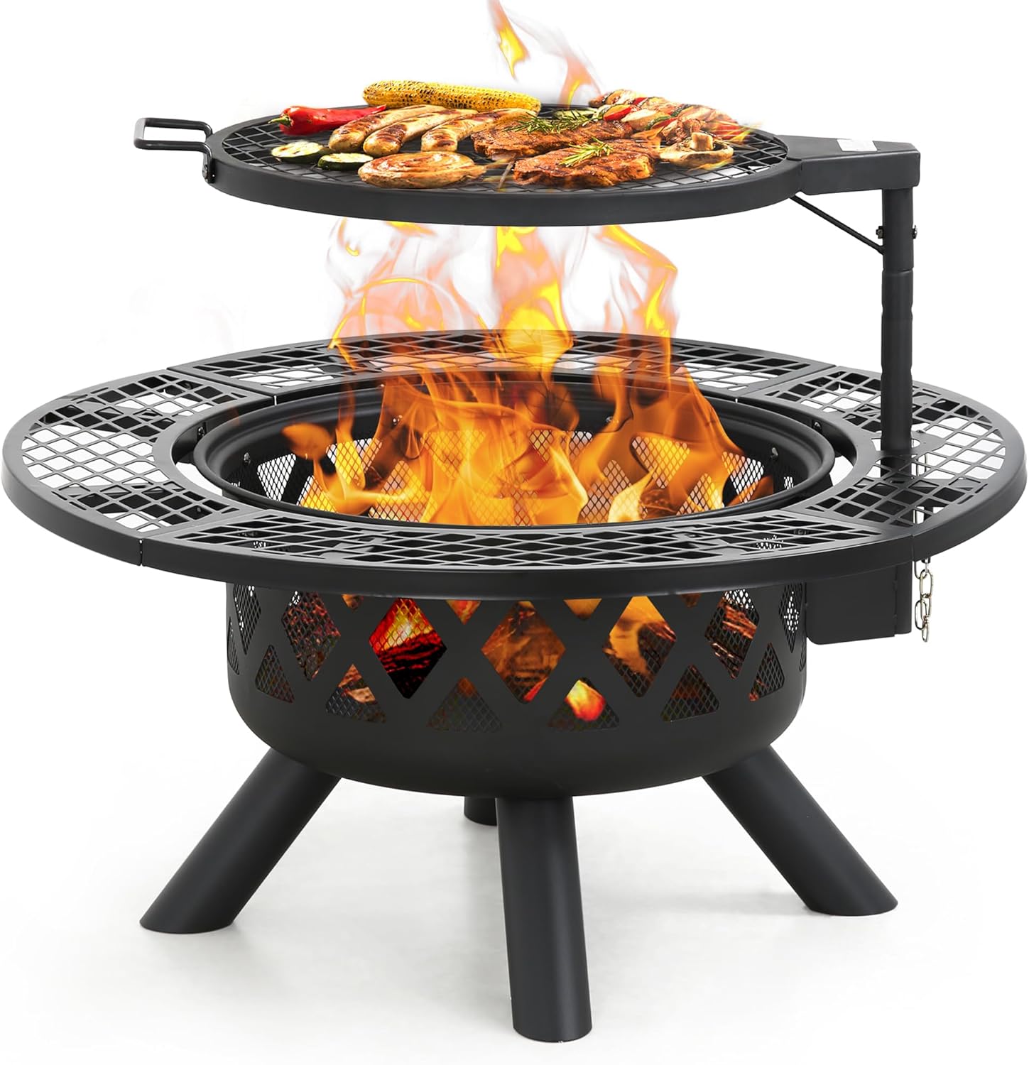 BALI OUTDOORS Fire Pit with Poker, 32 inch Outdoor Fire Pit Patio, Wood Burning Firepits for Outside with Grill