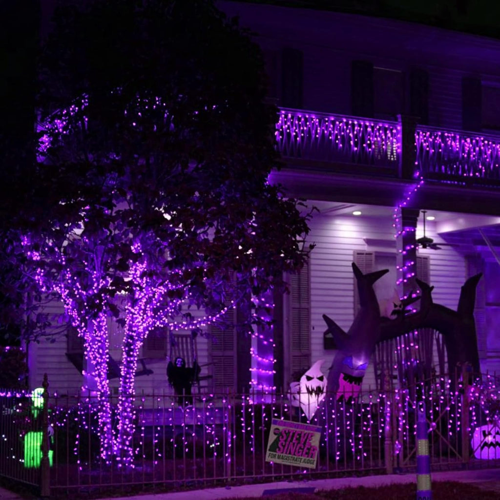 Dazzle Bright Purple Fairy String Lights, 4 Pack Total 80FT 240LED Copper Wire Battery Operated Waterproof Lights, Halloween Decorations for Indoor Home Outdoor Patio Yard Party Decor