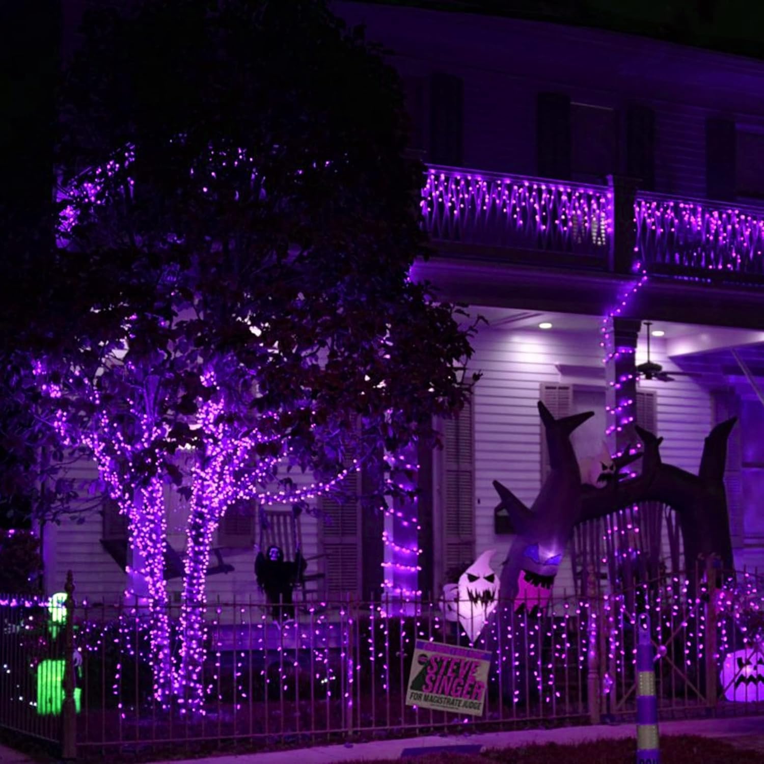 Dazzle Bright Fairy String Lights, 20 FT 60 LED Copper Wire Battery Operated Waterproof Lights, Halloween Decorations for Indoor Home Room Outdoor Garden Patio Party Decor (Purple, 1)