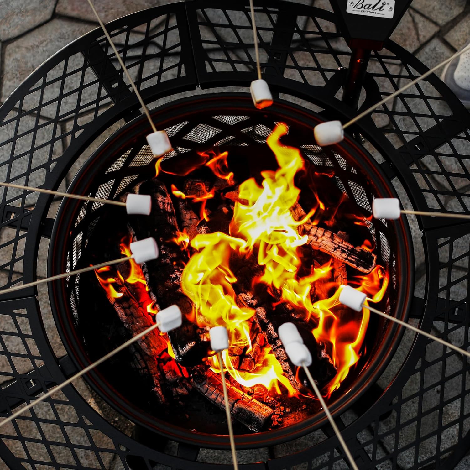 BALI OUTDOORS Fire Pit with Poker, 32 inch Outdoor Fire Pit Patio, Wood Burning Firepits for Outside with Grill