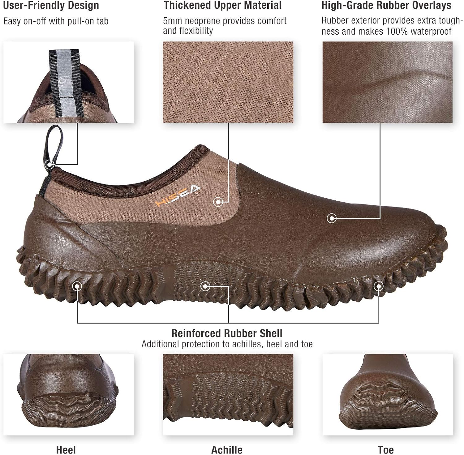 HISEA Unisex Waterproof Garden Shoes, Men's Rubber Rain Boots Women's Ankle Rain Shoes Neoprene Camp Booties Outdoor Slip-On Footwear for Gardening, Farming, Camping, Car Wash, Lawn Care and Yard Work