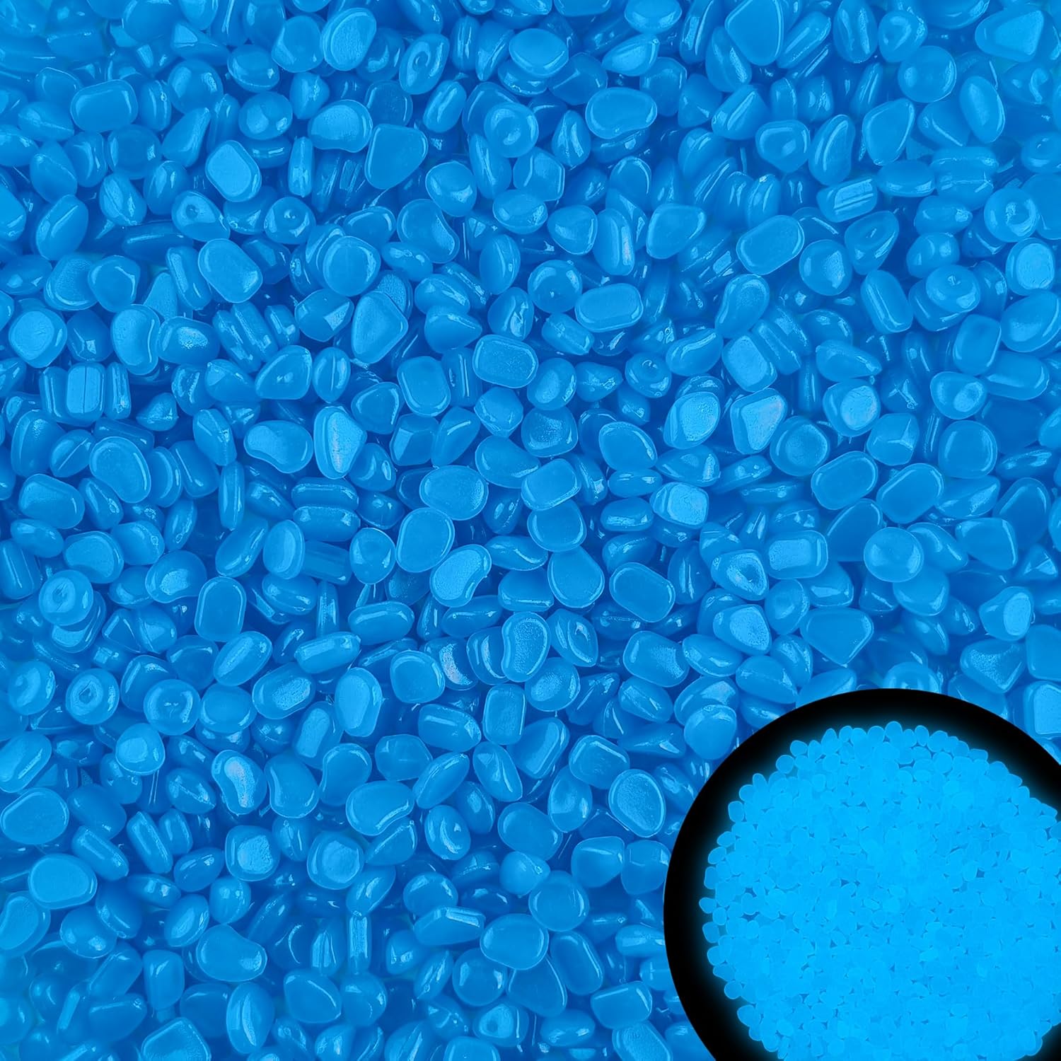 4000pcs 5-8mm Bule Glowing Pebbles Glow Pebbles Aquarium Rocks Glow in The Dark Decorative Stones for Walkways Driveway Yard Grass Fish Tank Plant Pots