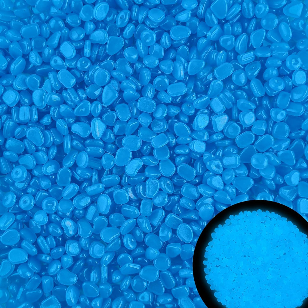 800pcs 5-8mm Bule Glow in The Dark Garden Pebbles Stones 5-8mm Luminous Stones Glow in The Dark Rocks Outdoor Glow Pebbles Aquarium Rocks for Garden Path Walkway Yard Fish Tank Plant Pots