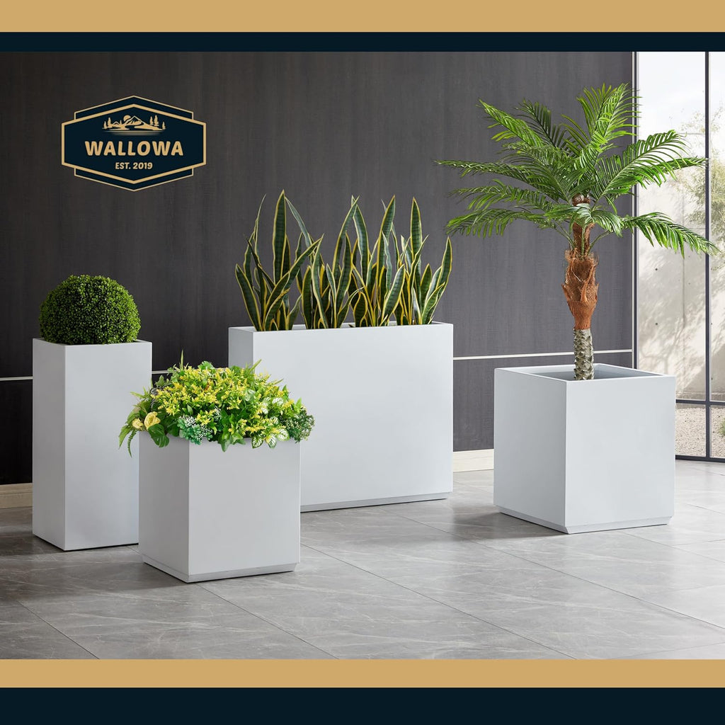 Metallic Heavy Outdoor Span Planter Box, Large Flower Pot, Long and Tall Divider Planters, 38Lx10Wx30H, White, Seamless and No Assembly 48.8 Pounds
