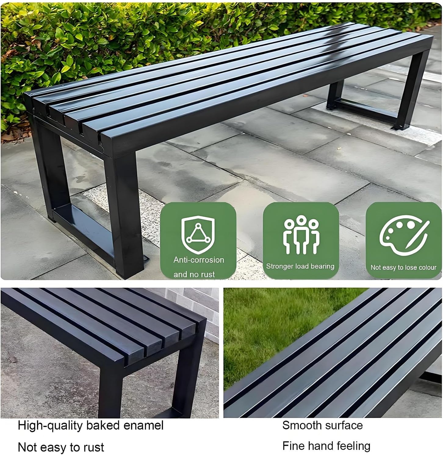 Weatherproof Metal Dining Bench, Outdoor Bench Backless Patio Bench 2-Person Farmhouse Bench Garden Bench for Kitchen, Living Room, Entryway(Yellow,40in)