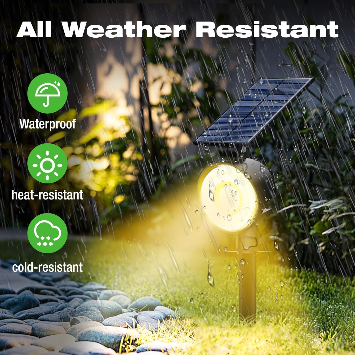 nipify 1 Pack Solar Spot Lights Outdoor Waterproof with 3 Modes, Solar Spotlight Light for Outside Yard Landscape Lighting Pathway Lights Wall,Warm White