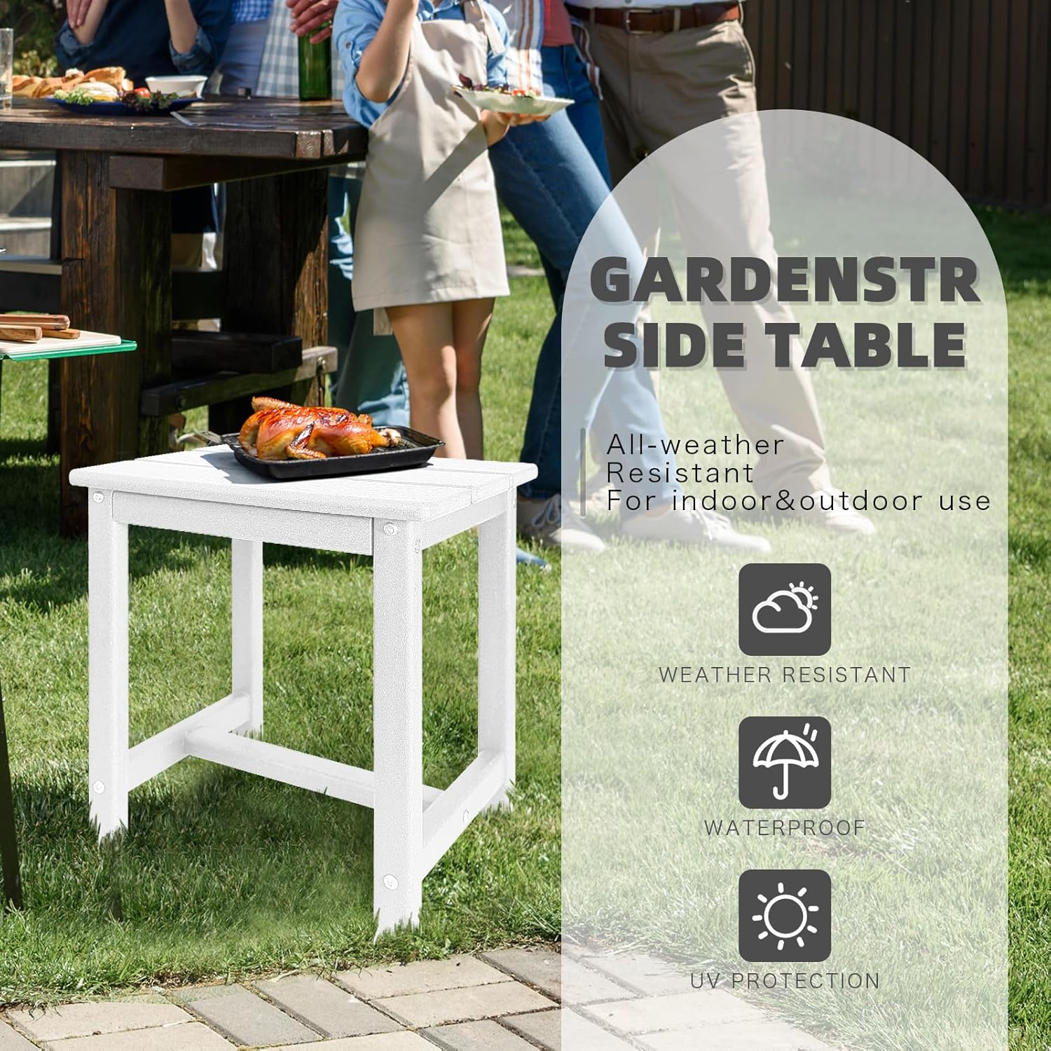 Adirondack Square Side Table,one-Tier Outdoor end Table, Patio Side Table for Pool,Porch,Backyard,Relaxing Companion (White)
