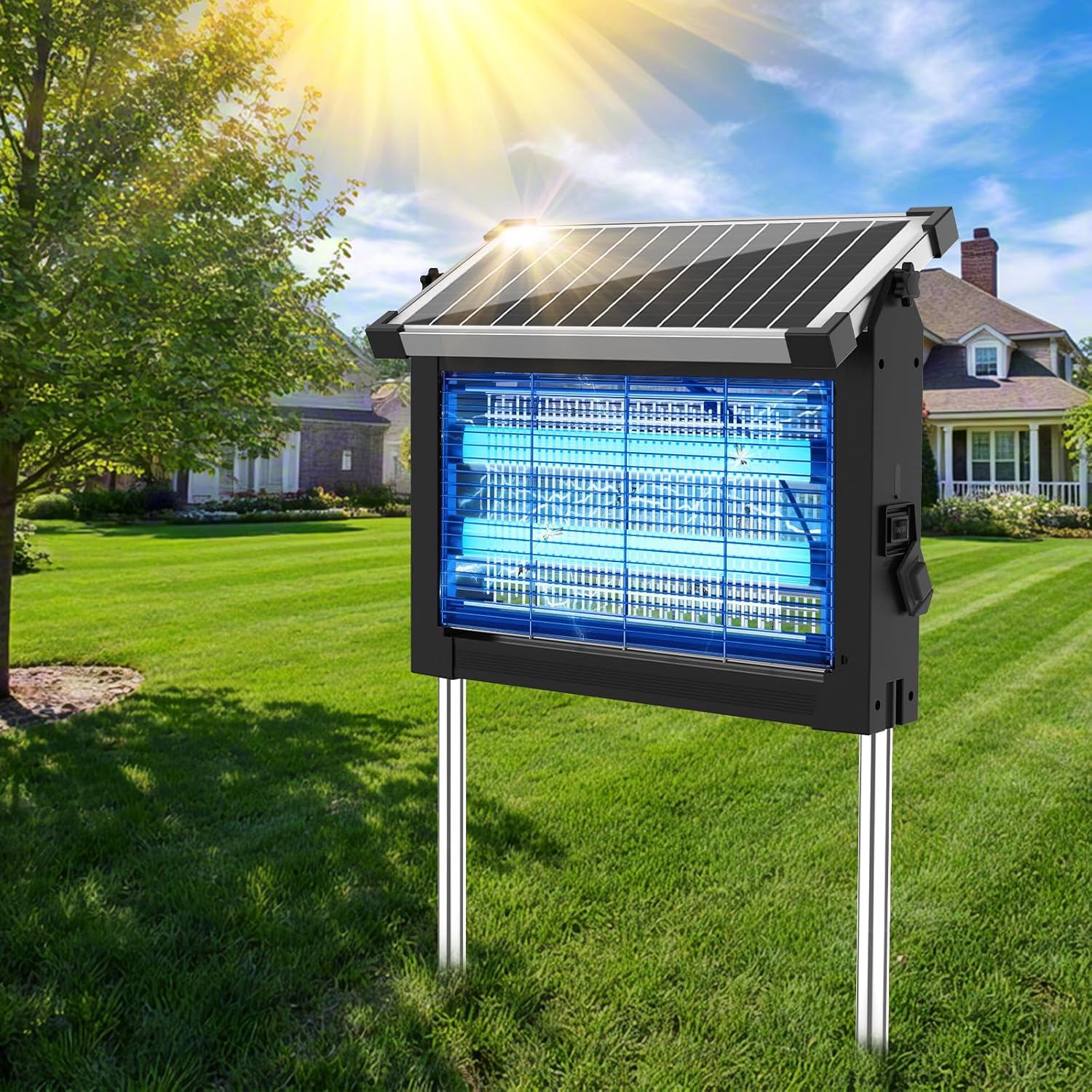 Solar Bug Zapper Outdoor, Mosquito Zapper Waterproof Electric Fly Zapper Rechargeable Mosquito Killer Lamp with 10W Solar Panel, 4500V Cordless Fly Trap for Backyard, Patio, Garden, RV, Camping