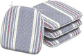 Indoor/Outdoor Chair Cushions 16x17 Inch, Patio Chair Cushions with Ties, All Weather Seat Cushions for Patio Furniture Home Garden Chair Use, Set of 4, Stripe Denim Blue