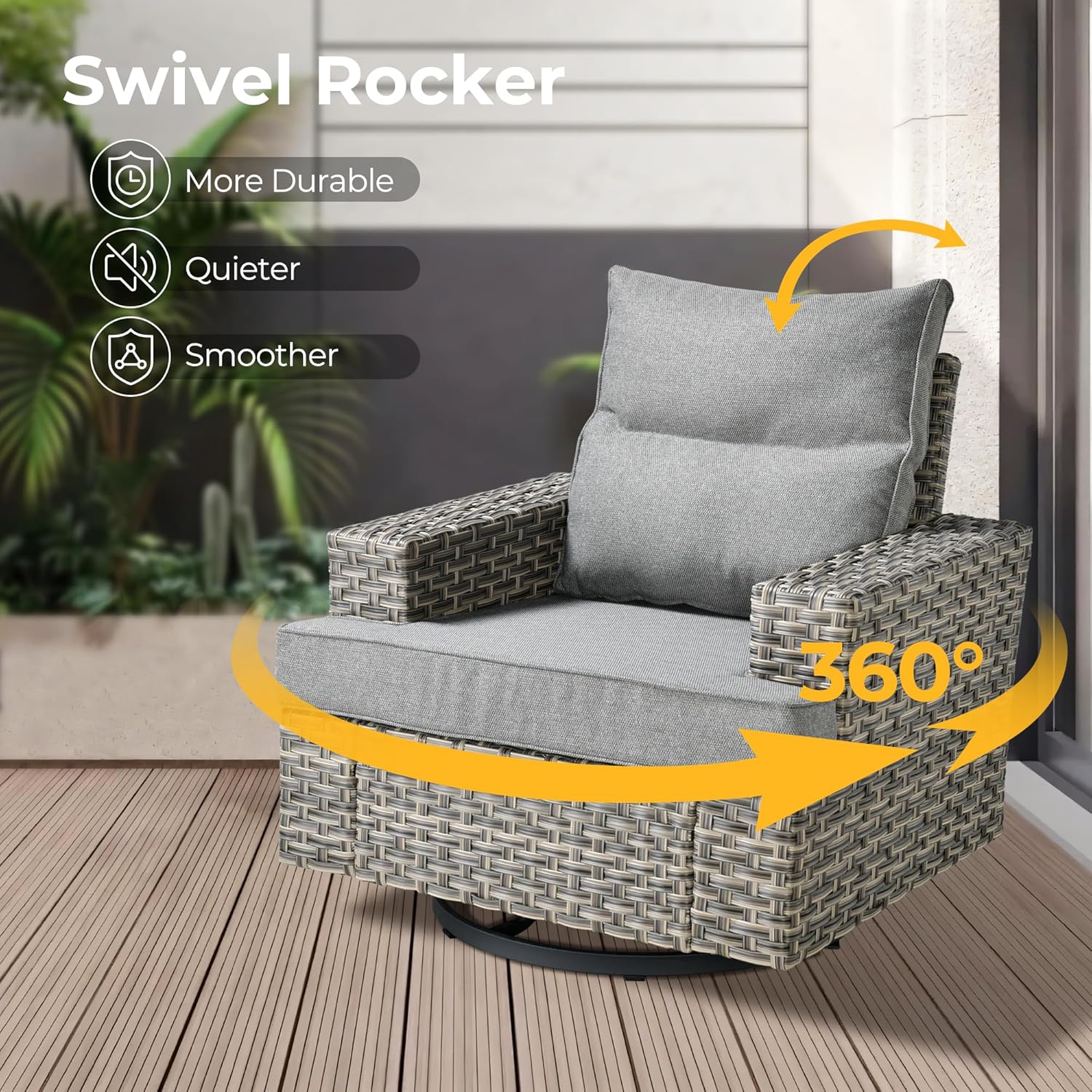 HOOOWOOO Outdoor Sectional Patio Furniture Set,9 Pieces Wicker Conversation Sets L Shaped Couch,Extra Deep Out Door Sofa Outside Furniture with Swivel Chairs,Charcoal Gray