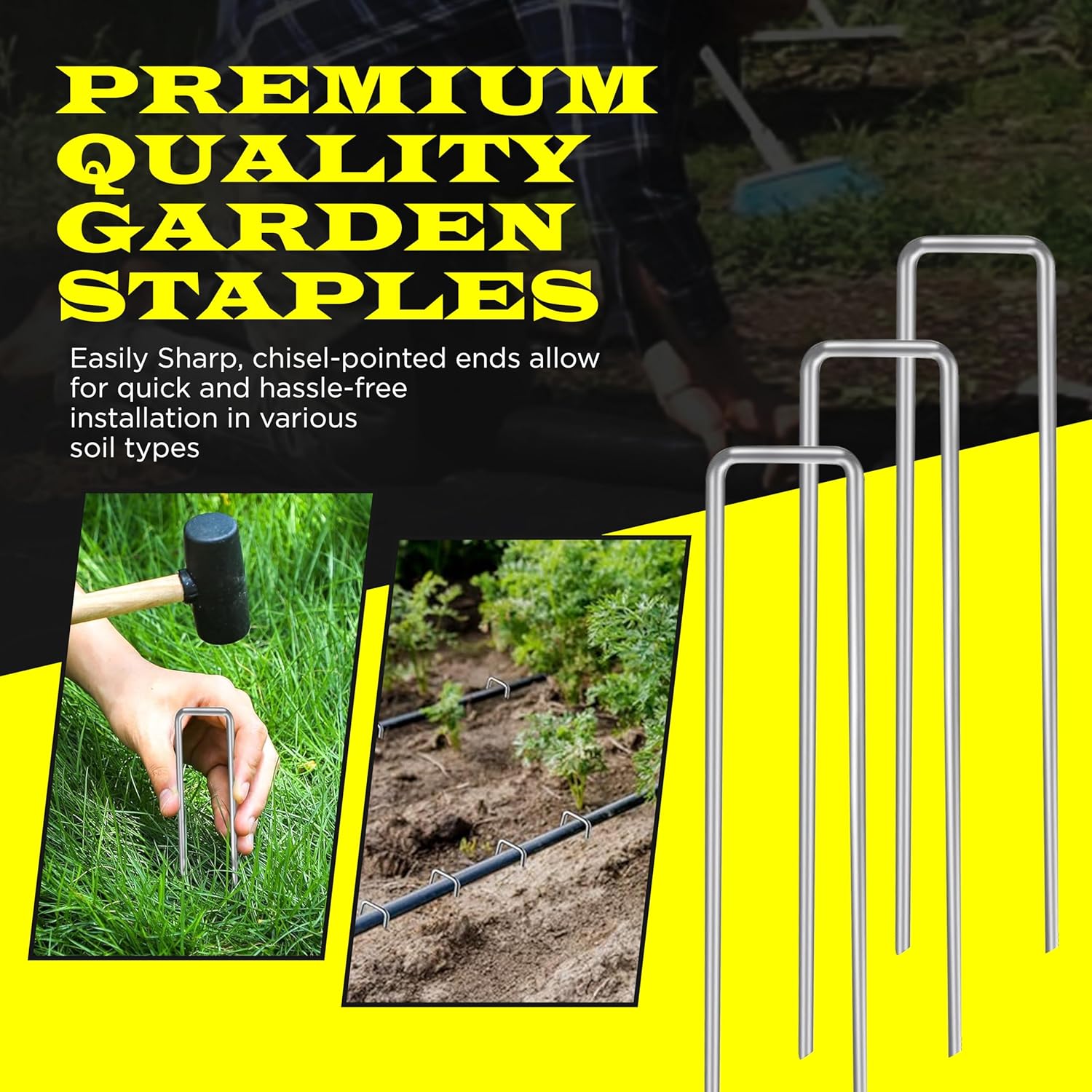 75 Pack x 6 Inch Landscape Staples Galvanised, Fabric Pins, 11 Gauge, Garden Staples, Tent Stakes, Fabric Pins for Lawn, Fence, Tent, Decoration, Weed Barrier, Outdoor. (75 x 6in)