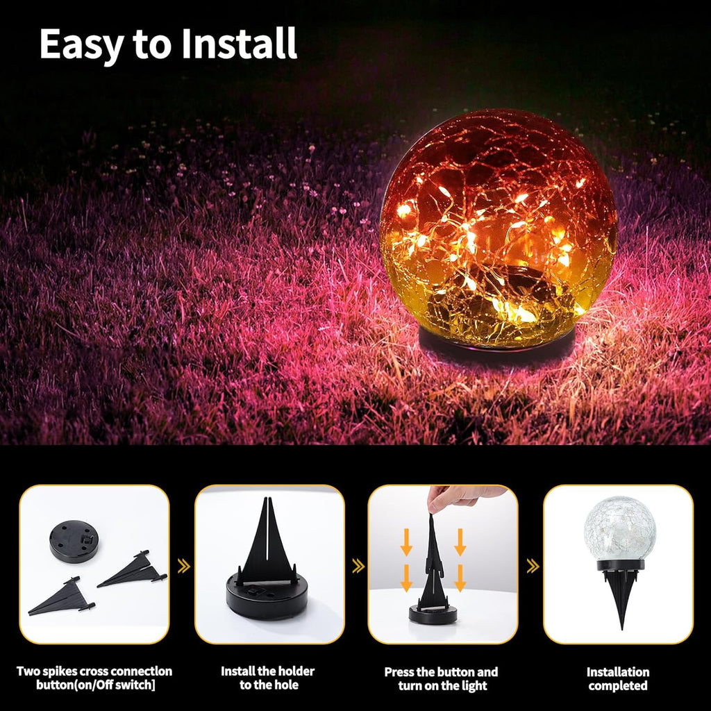 Solar Globe Lights Outdoor Waterproof-Solar Balls for Garden-Cracked Glass Ball Lights Outdoor-Solar Orbs for Outside-Decorations for Patio and Yard Lawn Backyard Decor