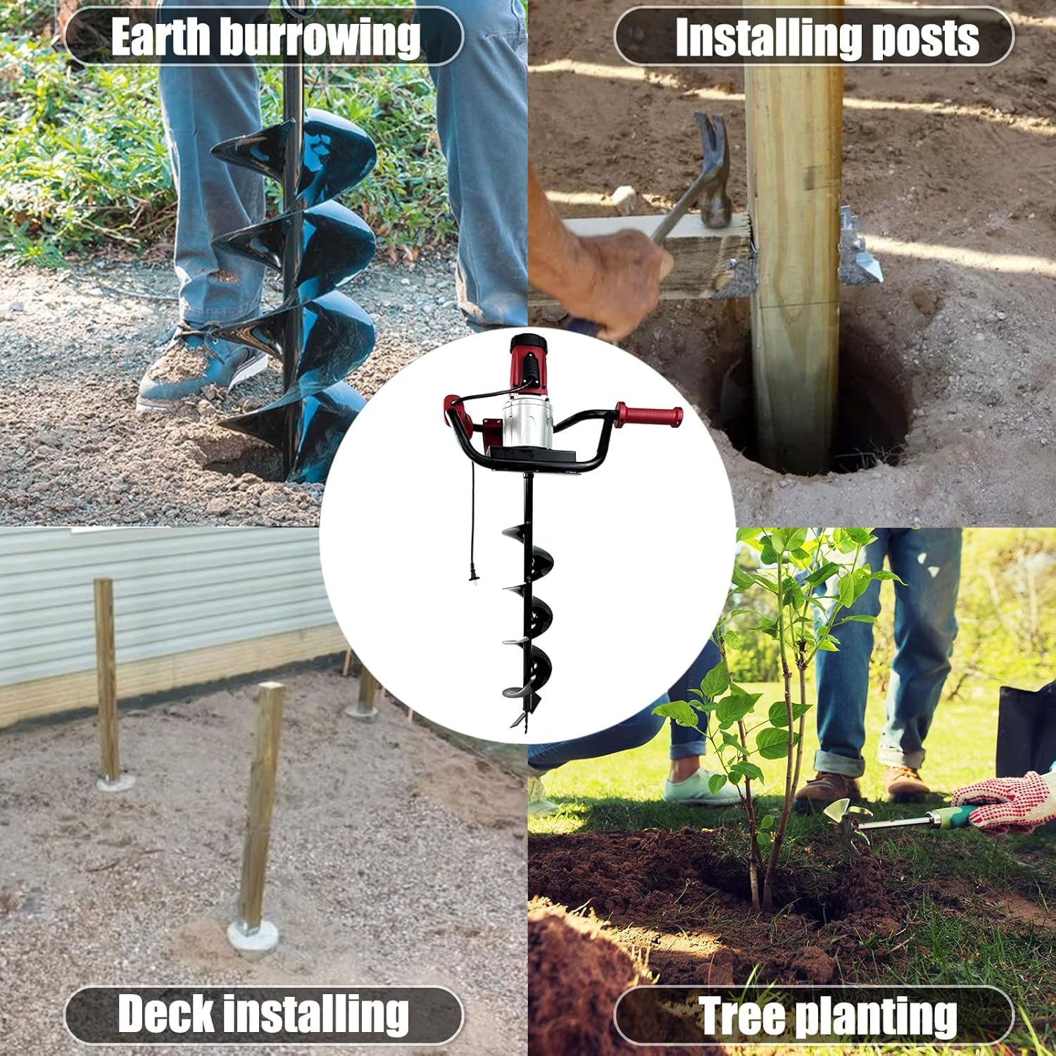 JACKCHEN 6-Inch & 4-inch Electric Post-Hole Digger with Storage Bag, Earth Auger Drill, Auger Bit Earth Auger with Carry Bag, Ideal for Post Hole Digging, Drilling, Tree Planting