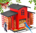 Large Bird Feeders for Outdoors Hanging,Metal Bird Feeder with Double Suet Cage Cake,Sturdy & Weatherproof,Easy to Clean & Refill,4.6Lbs Large Capacity, Great for Attracting Wild Birds,Red