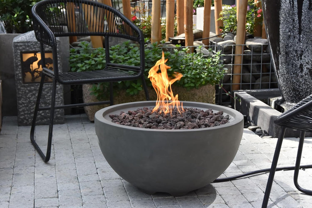 AMS Fireplace | Modeno Nantucket Package | Light Gray Liquid Propane Gas Fire Pit Table for Outside Patio Bundle with Tank Cover and SS Burner Lid | Free Ice Bucket