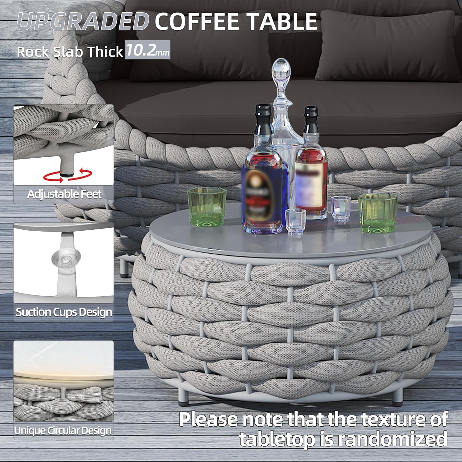 TWT 4 Pieces Aluminum Patio Furniture Set, Modern Outdoor Patio Furniture with Coffee Table, No Assembly Required Outdoor Conversation Set with Dark Grey Cushions for Balcony, Porch, Lawn