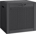 NUNU LAB 30 Gallon Waterproof Outdoor Storage Box, Lockable Resin Deck Box Bench for Patio Cushions, Garden Tools, Pool Accessories & Package Deliveries – Black