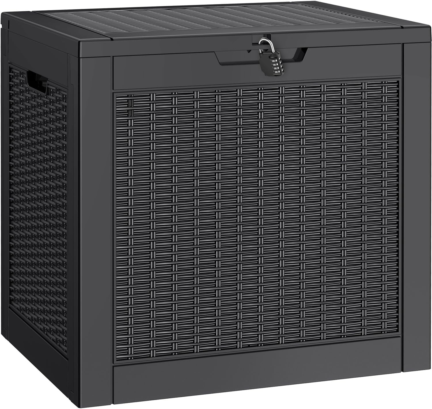 NUNU LAB 30 Gallon Waterproof Outdoor Storage Box, Lockable Resin Deck Box Bench for Patio Cushions, Garden Tools, Pool Accessories & Package Deliveries – Black