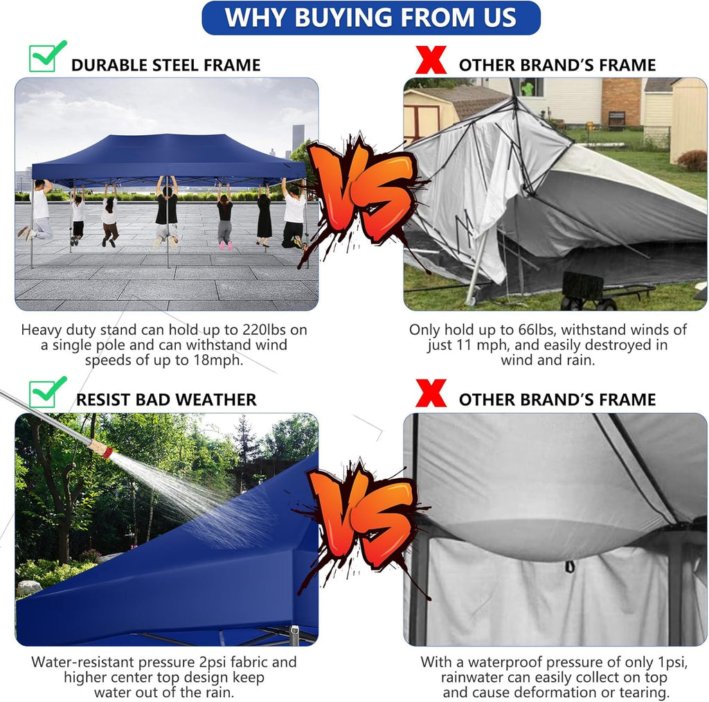 COBIZI 10x20 Pop up Canopy Tent Heavy Duty with 6 Sidewalls, Easy Set-up Commercial Outdoor Party Tent, 100% Waterproof Wedding Gazebo, 3 Height Adjustable with Wheeled Bag, Dark Blue