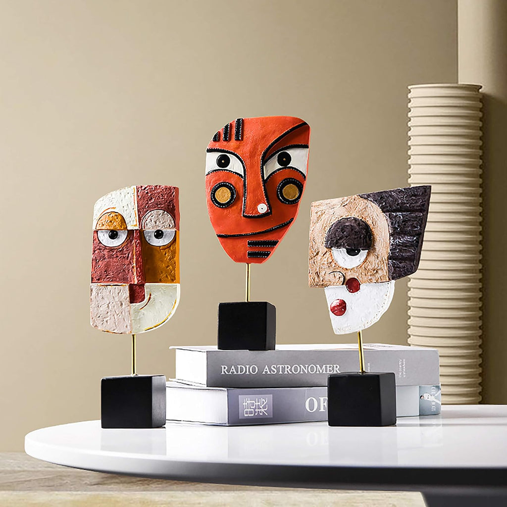 4 PCS - Handcrafted Statues Resin Abstract Sculpture for Home Decor Modern,African Art Tribal Figurines Decorations Items Accents Influencer Picks for Bookshelf,TV Stand,Living Room,Nightstand