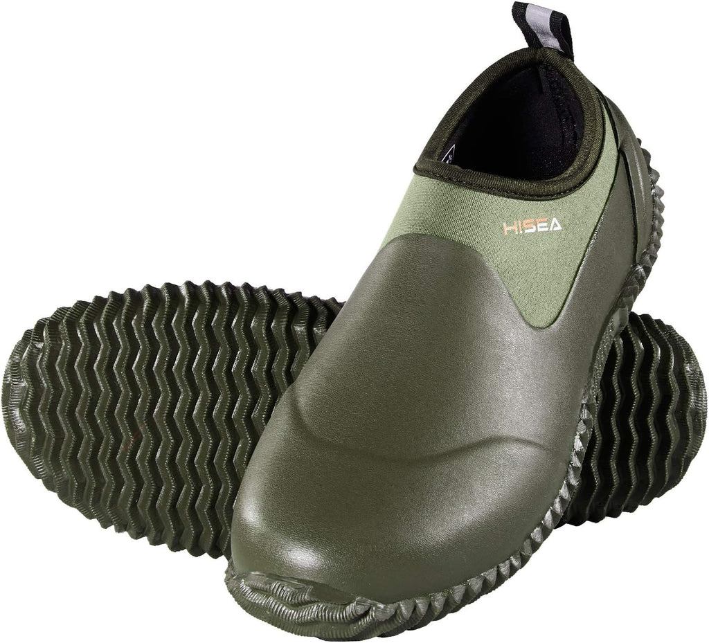 HISEA Unisex Waterproof Garden Shoes, Men's Rubber Rain Boots Women's Ankle Rain Shoes Neoprene Camp Booties Outdoor Slip-On Footwear for Gardening, Farming, Camping, Car Wash, Lawn Care and Yard Work