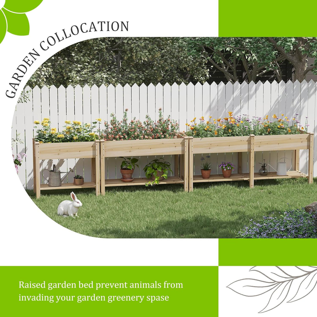 Raised Garden Bed, Planter Box with Storage Shelf, Elevated Wooden Planter Box with Legs, Garden Planter for Backyard, Patio, Balcony, Natural Wood (Natural, M)