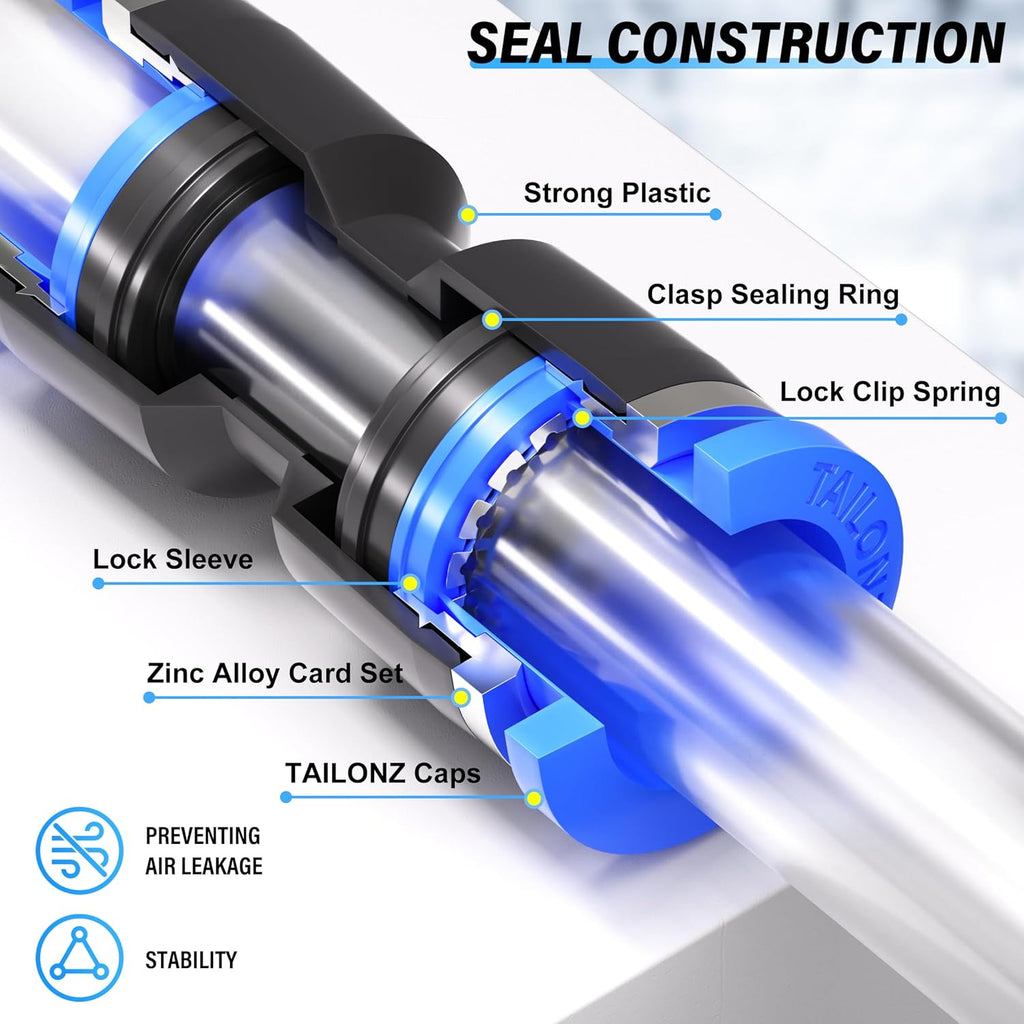 TAILONZ PNEUMATIC 12mm od Push to Connect Fittings Pneumatic Fittings Kit 2 Spliters+2 Elbows+2 tee+2 Straight (8 pcs)
