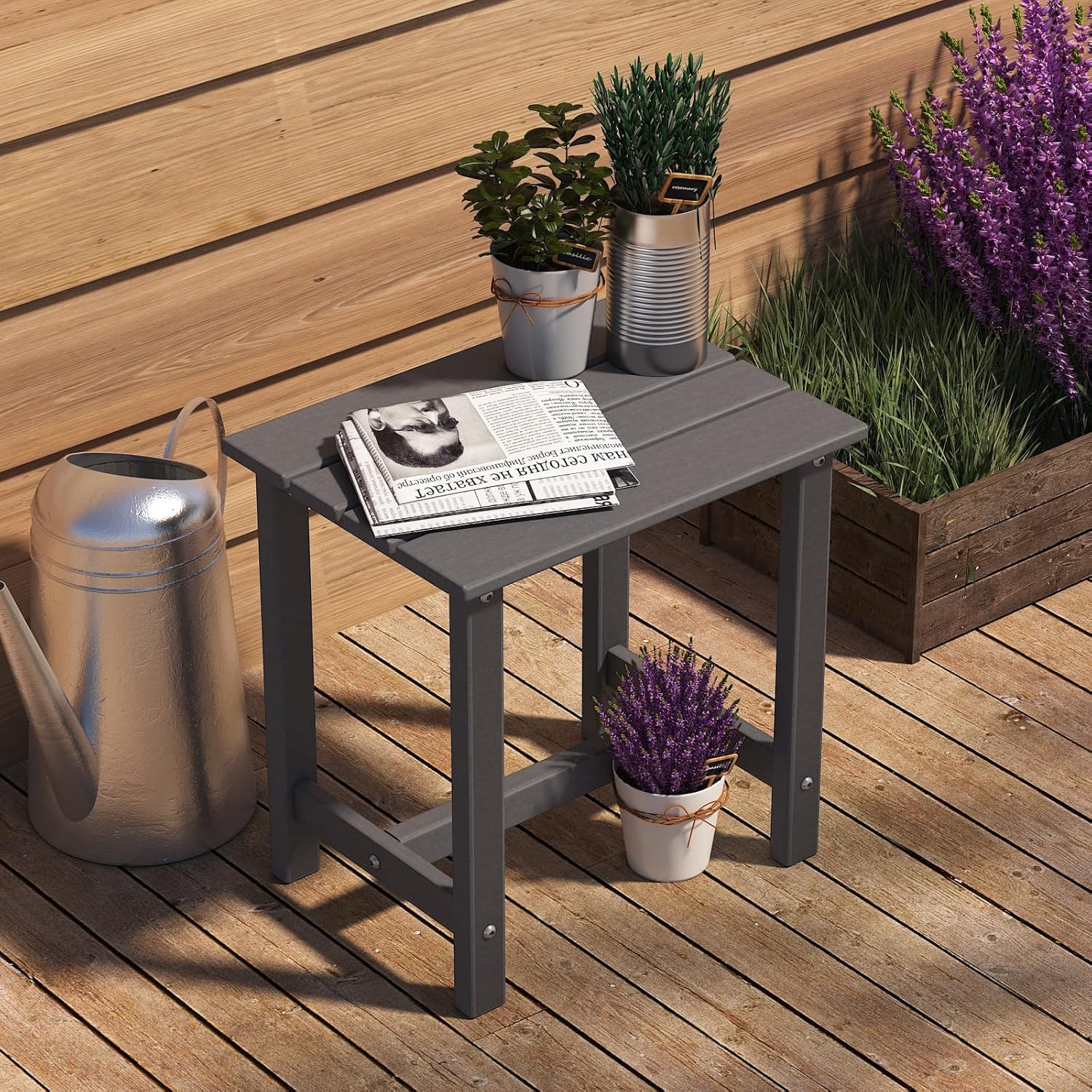 Adirondack Outdoor Side Table, Weather-Resistant/Easy Maintenance Patio Side Table for Backyard, Pool & Porch, Patio End Table Durable & Stylish, 1-Tier, Grey