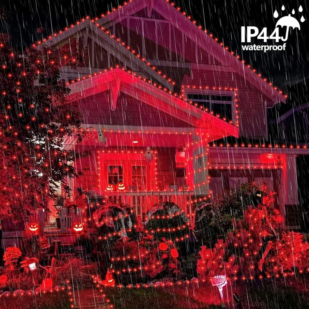 QITONG 4 Pack Red Solar Fairy Lights, Each 33ft 100 LED Christmas String Light Outdoor Waterproof, 8 Modes Silver Wire Mini Twinkle Lights