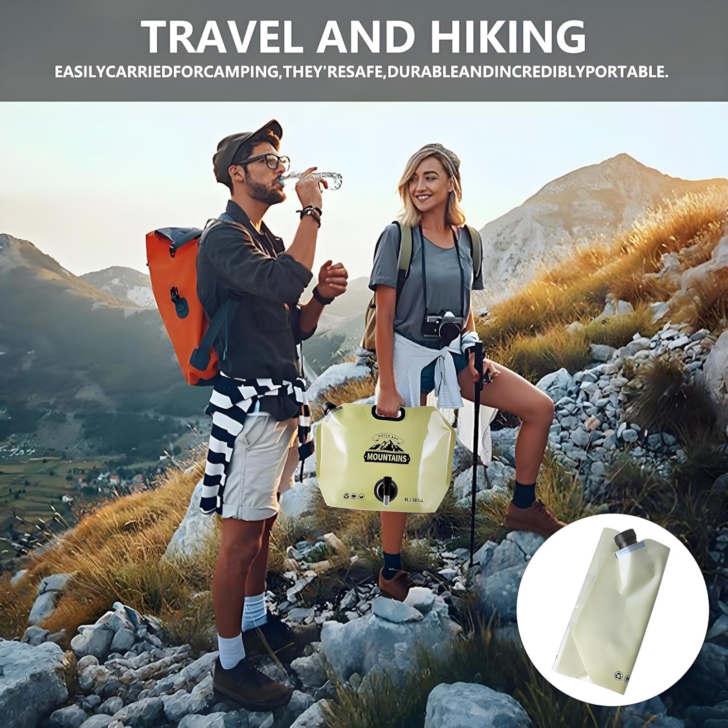 Collapsible 8L Water Storage Bag, BPA-Free Portable Folding Water Jug with Adjustable Faucet, Leakproof Emergency Water Bag for Camping, Hiking, Riding, Outdoor Sport (BEIGE&GREEN, 4)