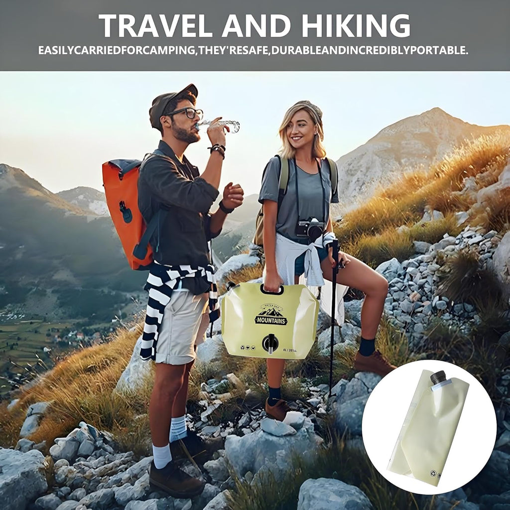 Collapsible 8L Water Storage Bag, BPA-Free Portable Folding Water Jug with Adjustable Faucet, Leakproof Emergency Water Bag for Camping, Hiking, Riding, Outdoor Sport (BEIGE, 2)