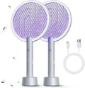 Electric Fly Swatter Racket, 2 in 1 Bug Zapper with USB Rechargeable Base, 4000 Volt Mosquito Killer with 3-Layer Safety Mesh for Pest Insect Control for Indoor、Office、Backyard、Camping（Gray-2 Pack）
