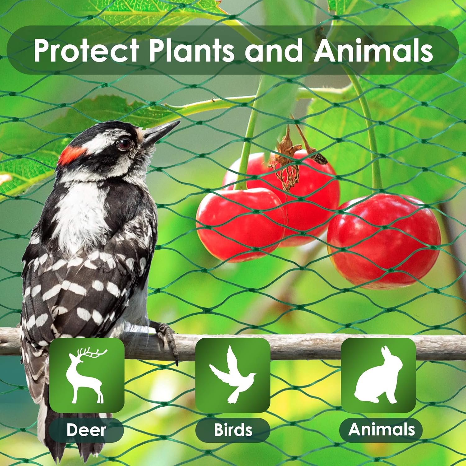 13X40Ft Bird Netting for Garden Protect Vegetable Plants and Fruit Trees,Plastic Trellis Netting for Birds, Deer,Squirrels and Other Animals