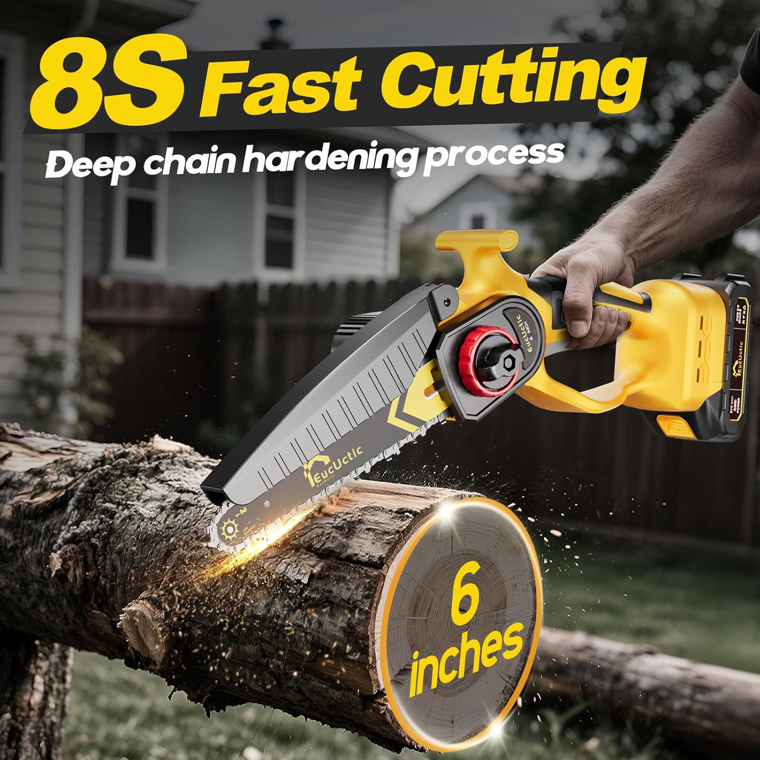 Cordless Electric Chainsaw, 6-Inch Mini Chainsaw 21V with 1 Battery, Battery-Powered Handheld Saw for Tree Trimming & Garden Maintenance