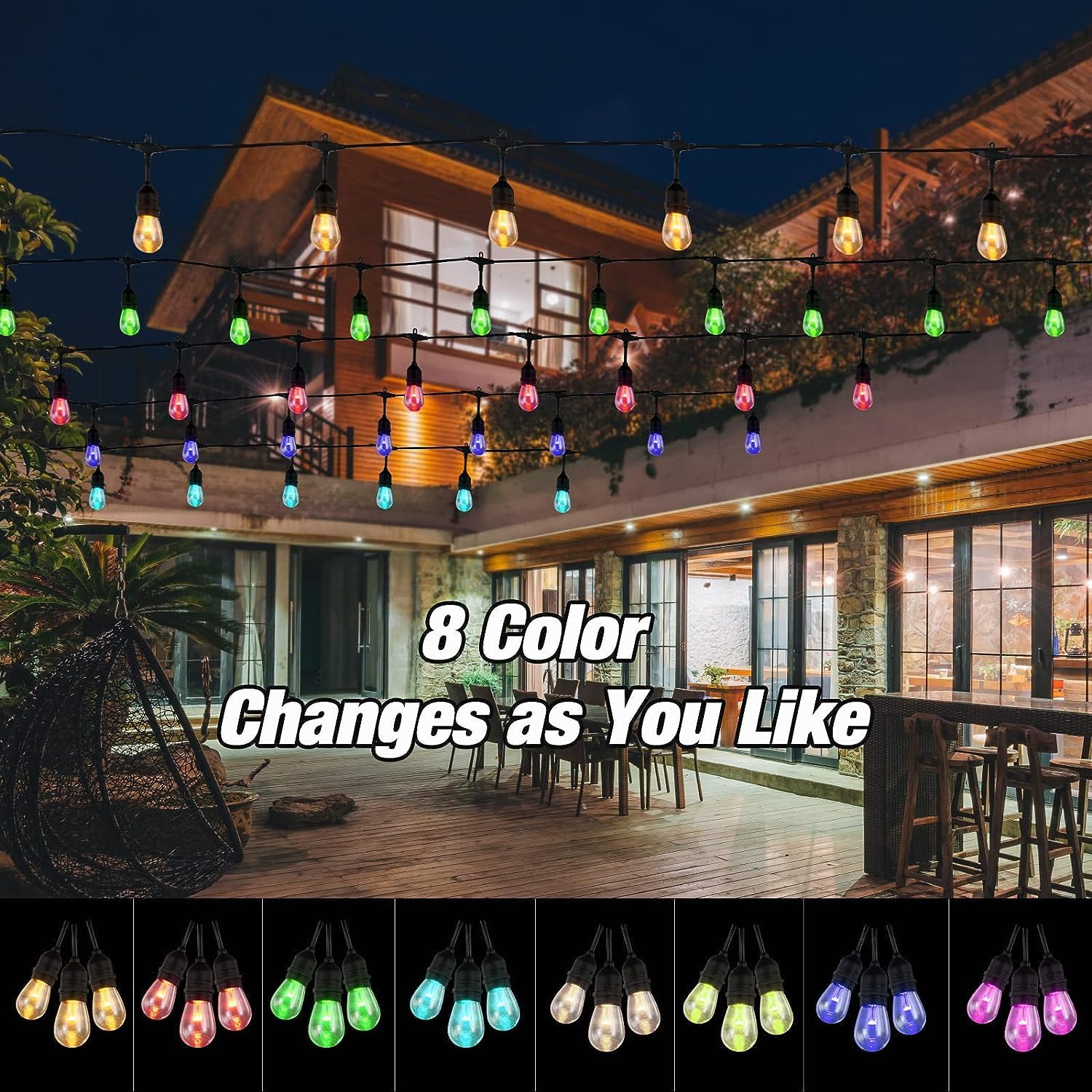 Auroraworld Outdoor String Lights, 96FT Color Changing Patio Lights Outdoor for Patio