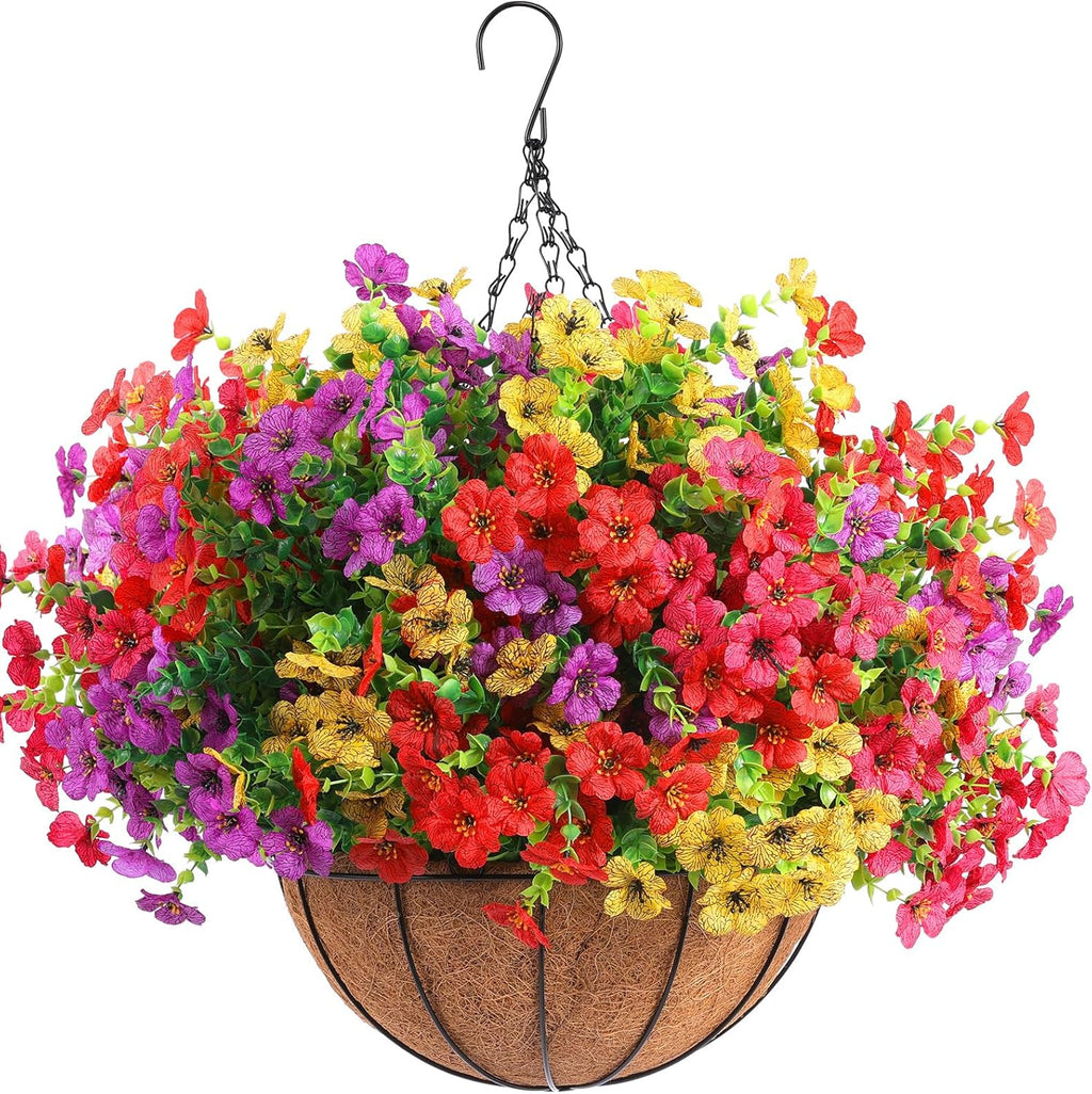 36 Bundles Artificial Flowers Outdoors UV Resistant Fake Plastic Spring Mum Flowers Colorful Silk Plants for Outside Porch Window Patio Home Decor(36, Red, Purple, Yellow, Rose Red)