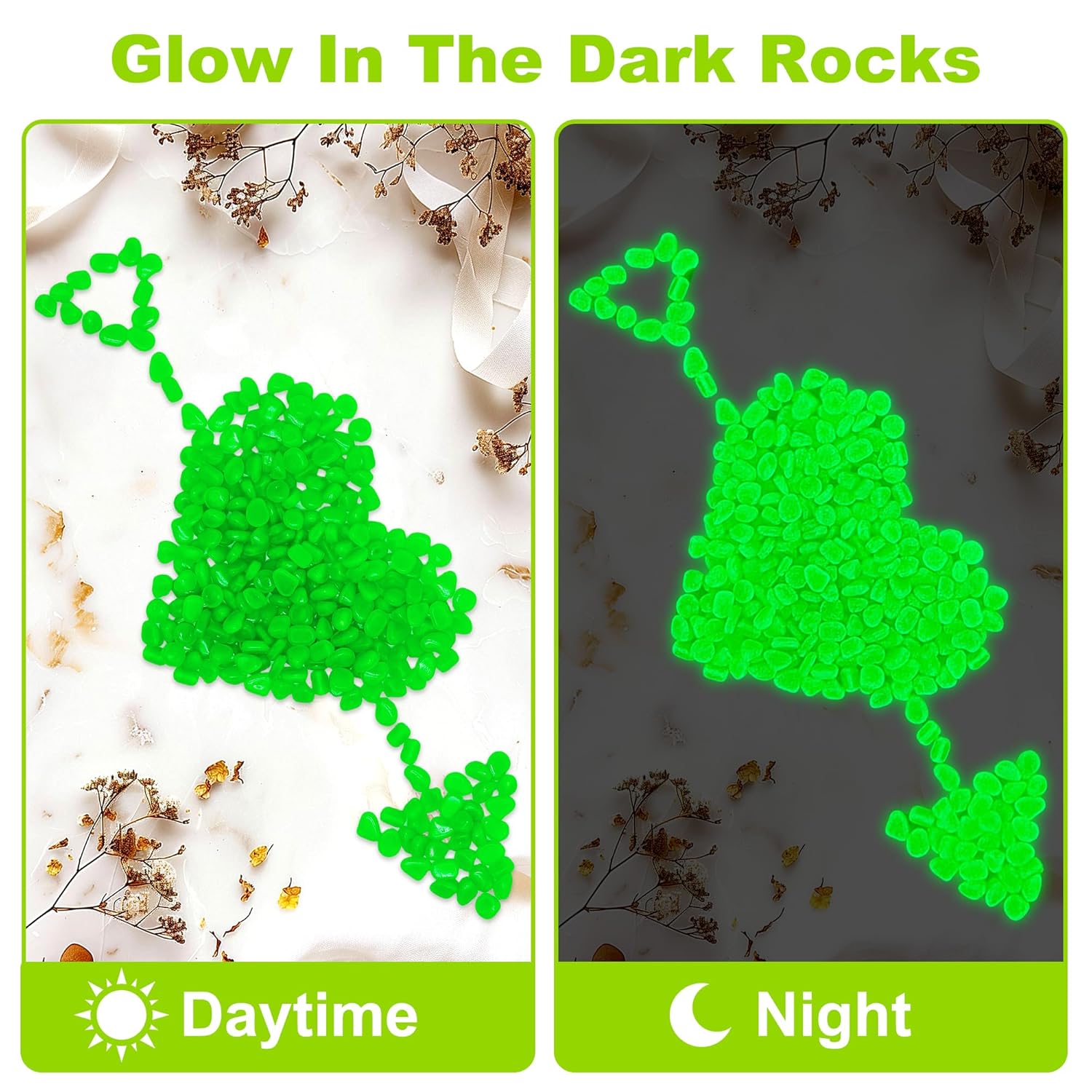 2000pcs 5-8mm Green Glow Stones for Outdoors Bulk Outdoor Garden Glow Pebbles Aquarium Luminous Stone for Walkways Driveway Yard Plant Pots