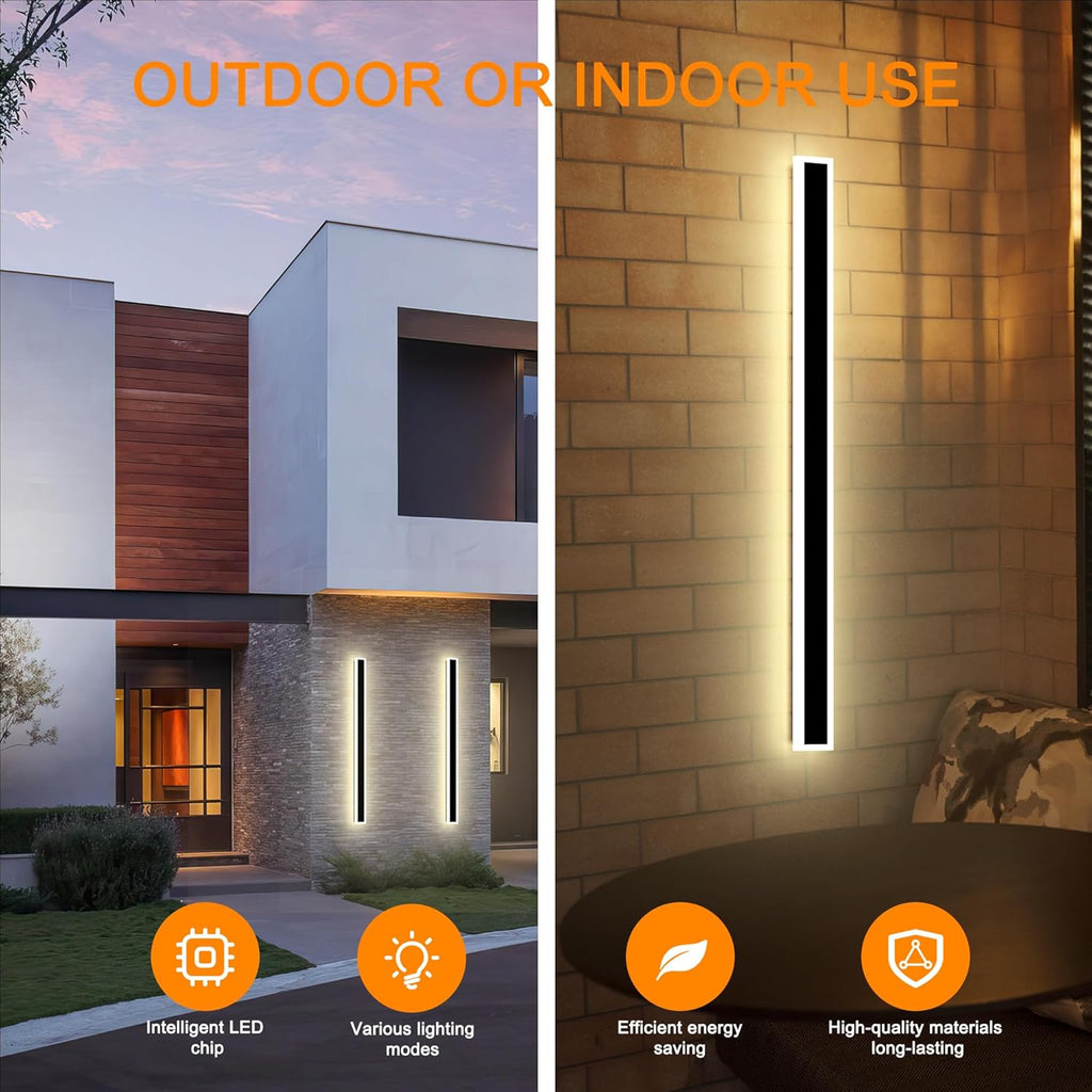 Modern Outdoor Wall Lights, 2 Pack Long Wall Sconce, Lighting Fixtures Long Wall Light 24w Waterproof Ip65 Black Exterior Sconce Led Linear Light for Garage, Patio (2pack-black, 31.5inch)